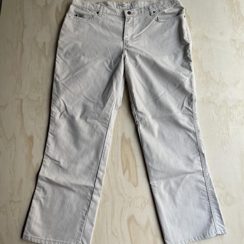 Lee Jeans Womens 20W Beige Relaxed Straight Leg High Rise Stretch Denim Pants